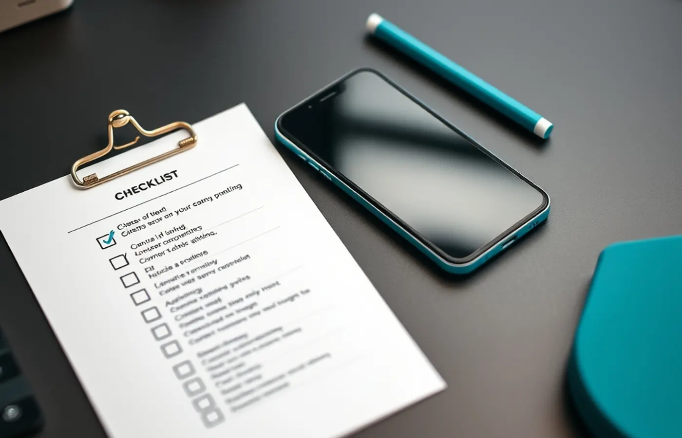 Un smartphone à côté d une liste de contrôle
