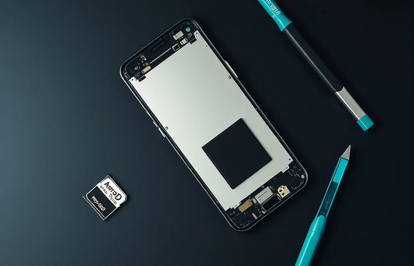 Smartphone Android démonté avec ses outils