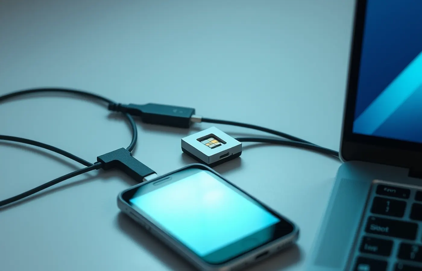 Câble USB et téléphone connecté pour maintenance
